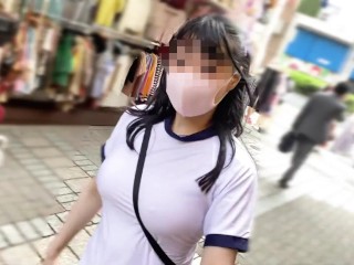 I went running in Ikebukuro with no bra, big tits gym clothes and bloomers and_wearing a_toy.