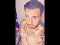 Sexy tatted dude jerkin in bathroom