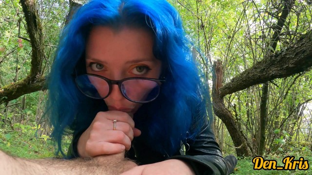 640px x 360px - Cutie in Glasses with Blue Hair Fucks and gives a Good Blowjob in the Woods  - Pornhub.com