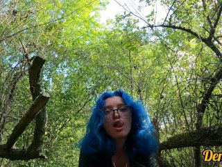 Cutie in Glasses with Blue HairFucks and Gives a Good_Blowjob in the_Woods
