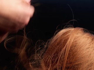 Hairjob while redhead playing_video game