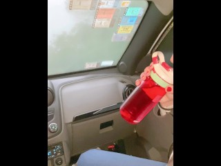 drinking pee in the car with my friend belle amore, on the public highway, more_than 1 liter