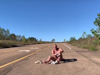 Viewer request: Slow strip in public. I sat down in the middle of the_road and_jacked off
