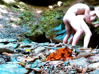 WATERFALL OUTDOOR - Romantic SENSUAL PEGGING - Switch - HARD DP PASSIONATE_POUNDING! Stand lift_FUCK