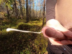 Masturbating my vitiligo dick in autumn forest