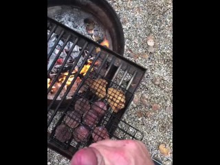 Cooking Food & Jerking By The Campfire,Cumming All Over My Meat, Then Pissed On The Fire To Put Out