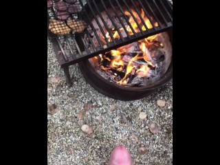 Cooking Food & Jerking By The Campfire, Cumming All Over My Meat, Then Pissed On_The Fire To_Put Out