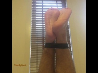 Male foot bondage - black leather belt bastinado whipping - first time trying out - Manlyfoot