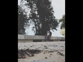 Using my friend on a public_bridge - blowjob - facefuck - sex from behind - two camera perspectives