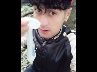Drinking Cum Load From Used Condom, Rinsing Mouth With Cum And Swallowing Cum Outside