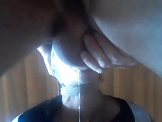 Nylon hooded, taped andblindfolded in a great deepthroat action and oral creampie