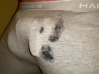 Big Dick Cums Through Underwear and Leaves Huge WetSpot!