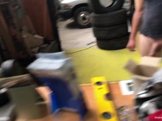Blonde wife with big tits gets sucks dick in thegarage