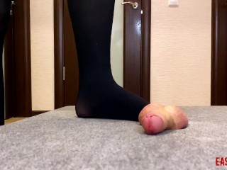 Mistress has fun by trampling and shaking a dick on_a box with_a sexy foot EasyCBTGirl