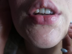 HOT GIRL WITH CUTE LIPS AND TONGUE RING SMOKE A CIGARETTE WHILE DO AN AMAZING BLOWJOB CLOSE UP