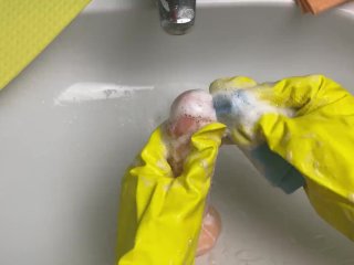 Very Clean_Cock - Yellow Latex Gloves POV