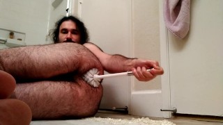 Anal Fisting EXTREME Toilet Brush Ass Fuck Horny Bear Fucks Own Hungry Hole All The Way In With Toilet Brush