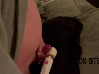 Daddy wears his cock_ring and uses a wand to jack off to homemade porn. Dirty talk and vocal_orgasm.