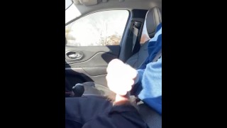 Big Cock Risky Jerking Off With A Huge Cumshot While Driving A Car