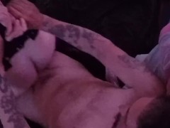 Hot slut in handcuffs sucking cock and getting railed in the ass