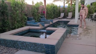 Xxxx Jerking Off And Shooting A Large Load While People Walk By The Pool