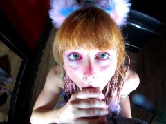 Redhead in Fox Ears Gives Blowjob: Receives Facial in POV