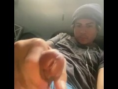 Latino stroking big dick with cock ring on 