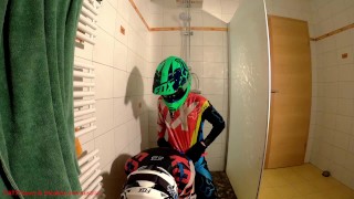 Shower Blond Boy Goes Under The Shower With His Boyfriend In MX Gear And Fucks There