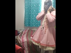 PVC Latex Sissy Cosplay does breathplay and vibrator