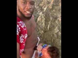 Sucking Bbc Outside In The Open Next To The Ocean