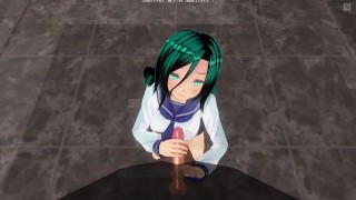 Toilet In The Toilet A 3D HENTAI Girl With Blue Hair Jerks Off A Guy