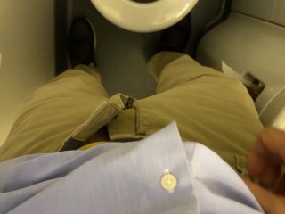 Business man touches himself and jerks off in the bathroom on a plane to Amsterdam (almost caught)