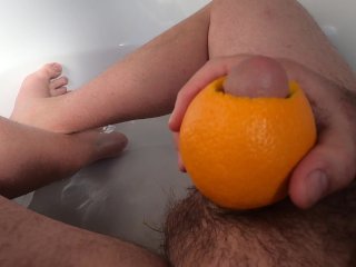 Chastity Release Cum Into Orange Must Fuck Fruit Masturbation!