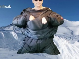 North Face Down Suit Masturbation_Ends With_Cum Covered Nylon.