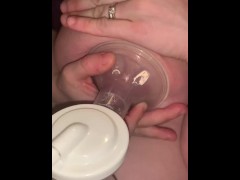 Pregnant breeding milking her big massive lactating tits with her breast pump 