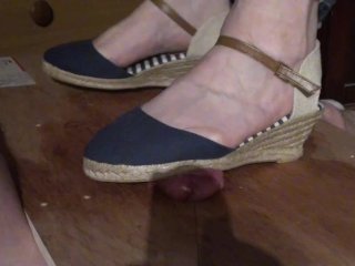 231Lb Bbw Cock Crush In Espadrille Wedges With Barefoot Cum Shot