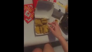 teen eating MCDONALD’S nuggets with cum