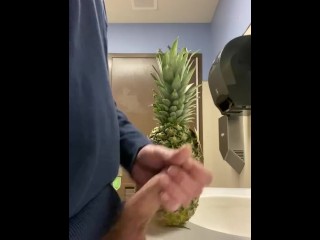 Take a pineapple at the grocery into the public_restroom to masturbate and cum allover it