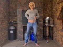 Blonde desperate jean pissing | Pants wetting