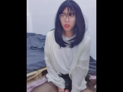 Cute Japanese Sissy Femboy in pantyhose