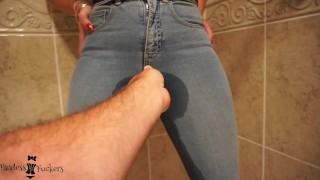 Wife pissing her jeans