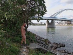 Naked under the Apollo bridge in Bratislava