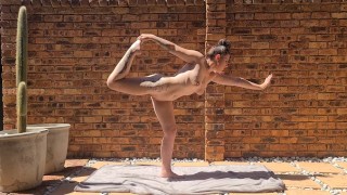 Tattooed Brunette Doing Naked Stretches Outside In The Sun