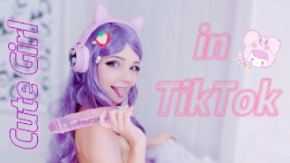 cute girl fucks her pussy with a huge dildo in tik-tok