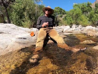 Pissing on myself and cooling off in a river after a_hot day of_field work