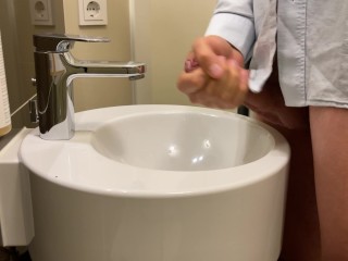 Businessman in a White Shirt Jerks Off His Big Dick in a Hotel Room After a LongTrip