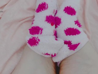 Feet play and teasing with light pink_and bright pink_socks!