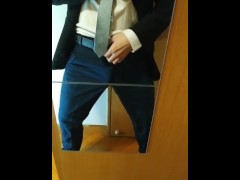 Suit Boy Jerking Off In Front of The Mirror