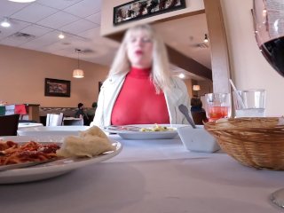 Full Lunch With My Pierced Tits Showing - See Through Shirt At Public Restaurant