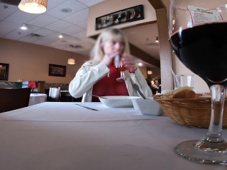 Full Lunch With My Pierced_Tits Showing - SeeThrough Shirt at Public Restaurant